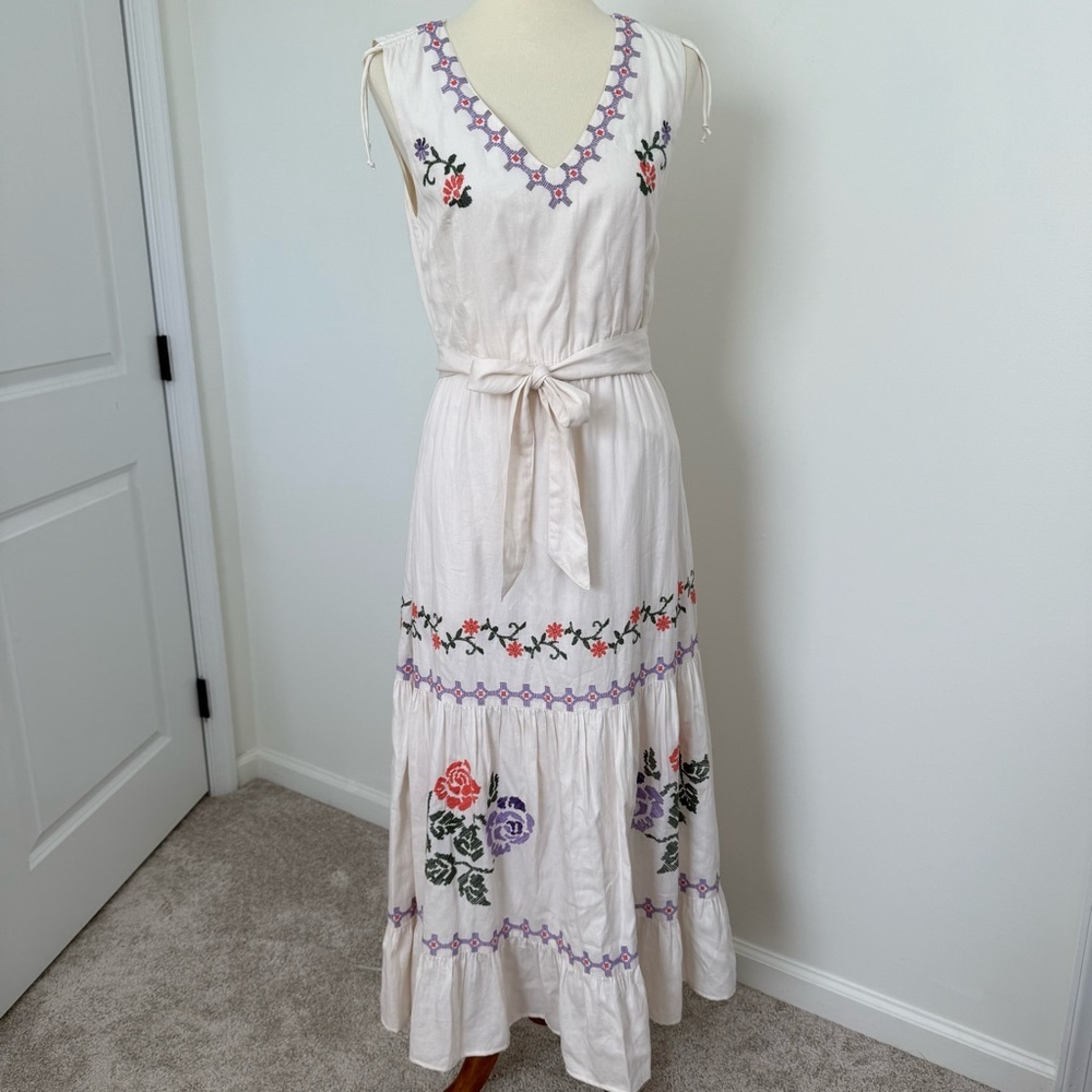Anthropologie‎ Athena Embroidered Floral Maxi Dress Size Small Cottagecore - Picture 2 of 15